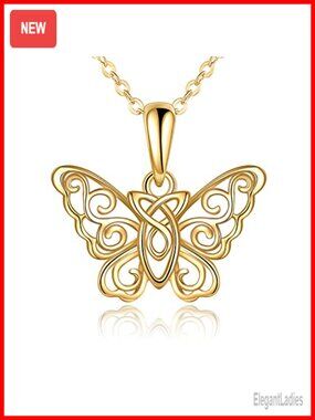 14k Yellow Gold Butterfly Pendant Necklace Celtic Knot Fine Jewelry